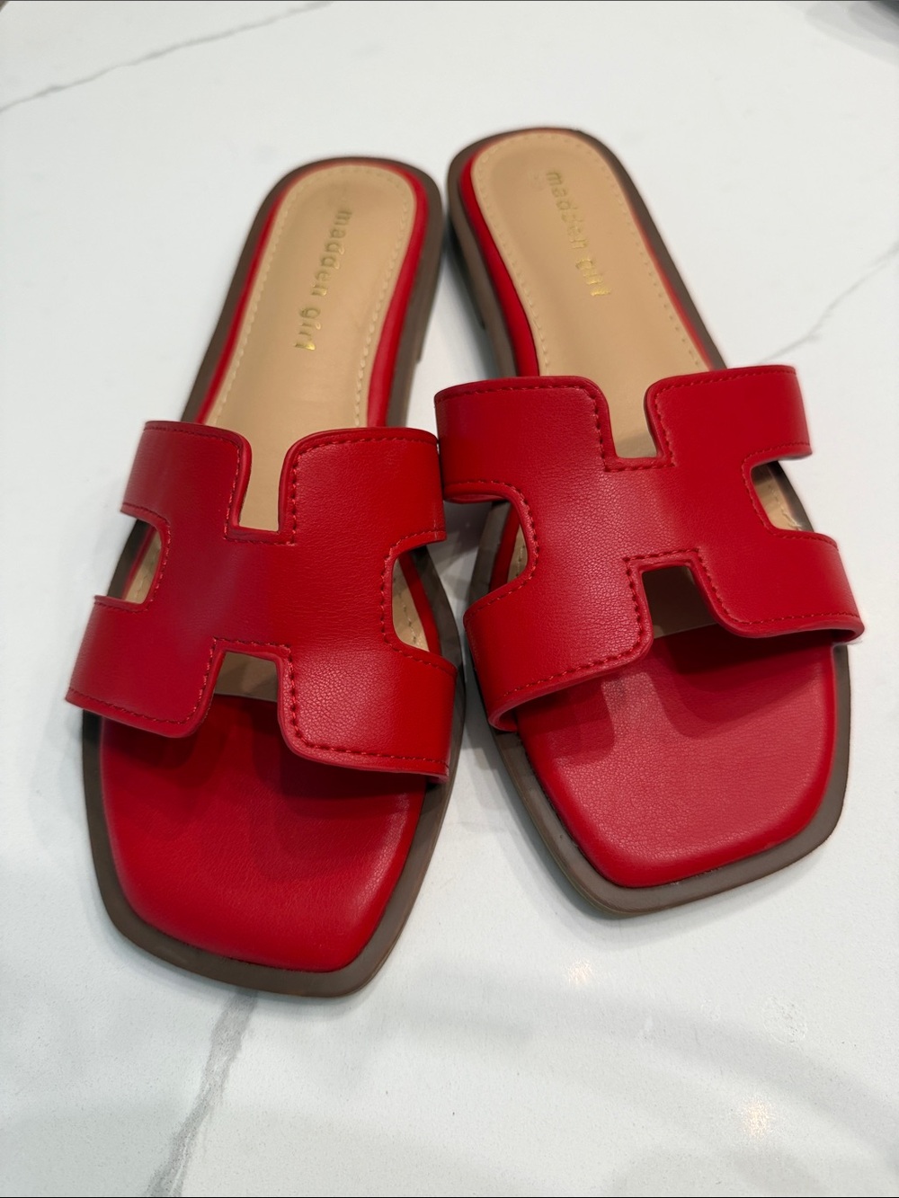 Madden Girl Red Open-Toe Slide Sandals - Picture 4 of 4